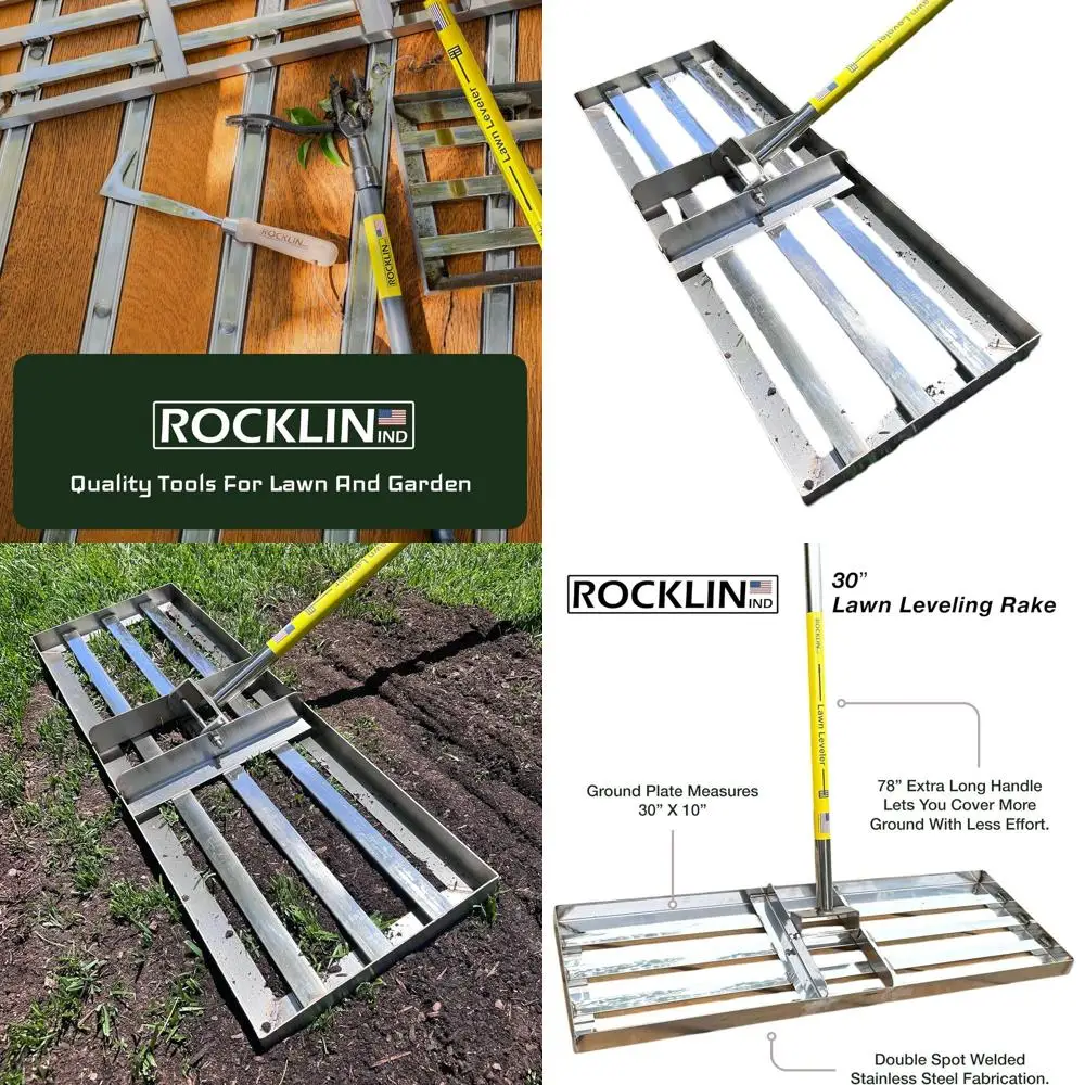 

Грабли для выравнивания почвы из нержавеющей стали для легкого выравнивания поверхности грунта, 30 x 10 см, с длинной ручкой 78 см