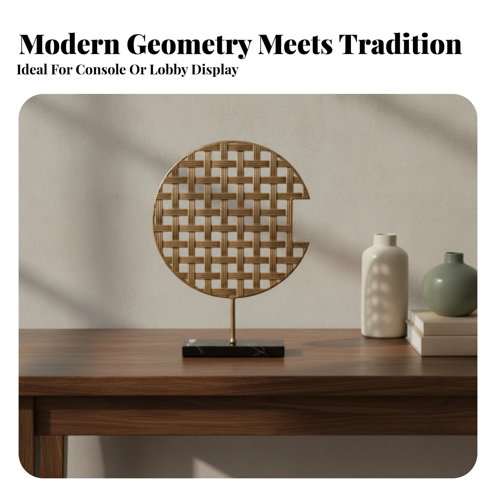 Geometric Metal Ornament Desktop Metal Sculpture with Base Lattice Disc Sculpture Contemporary Table Decoration Minimalist