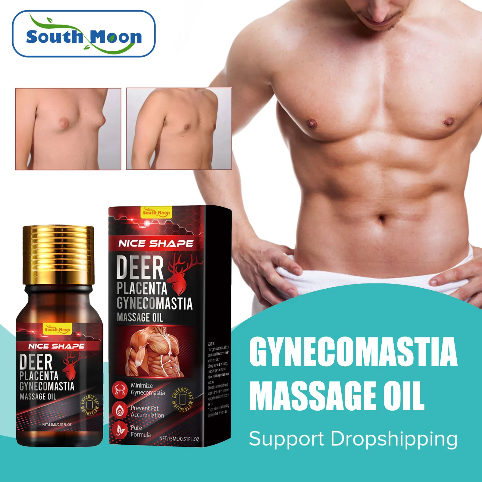 Gynecomastia Tighten Massage Oil Anti Cellulite Shrink Chest Strengthen Muscles Fat Burning Shaping Fitness Man Breast Firm Oil