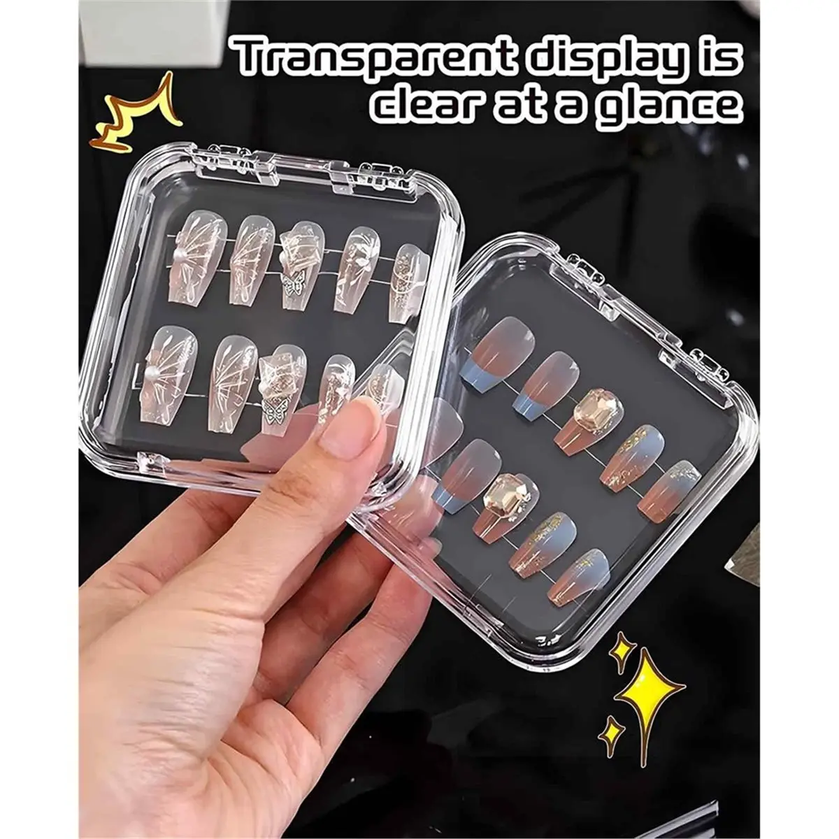 【BAAQ】 18 Pcs Cases with 60 Pcs Adhesive Double Sided Tape Acrylic Packaging Organizer for Home Salon Art
