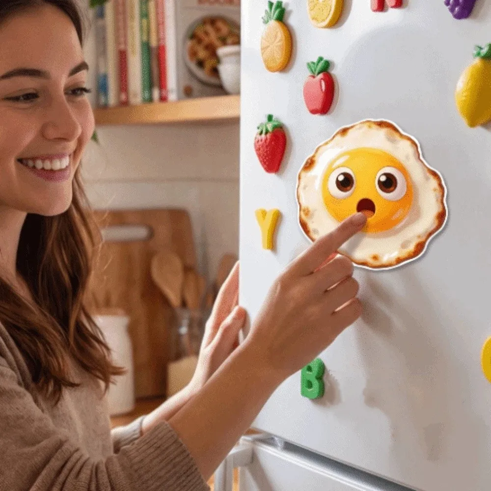 2D Flat Egg Fridge Magnet Cartoon Simulation Magnetic Fridge Sticker White Yolk Design Kitchen Decoration Magnet Cabinet Decor