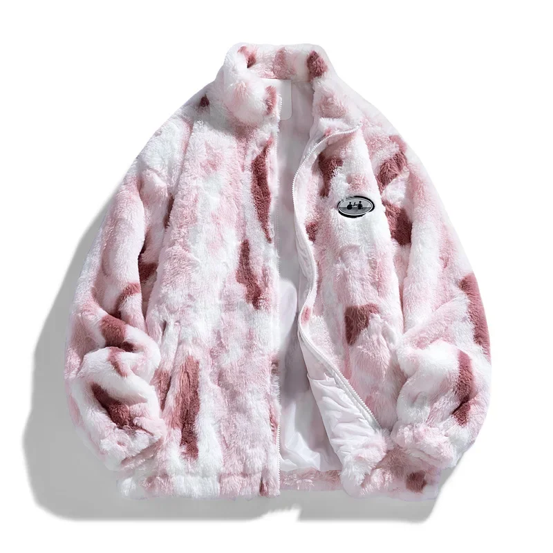 

Jackets for Men and Women Tie Dye Lamb Fleece Jacket Men Autumn Winter Zipper Outerwear Warm Plush Jackets Women Thick Coats Men