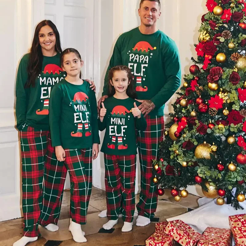 

2025 New Christmas Family Pajamas Set Baby Romper for Grandpa Grandma Dad Mom Daughter Son Green Home Matching Clothes Outfits