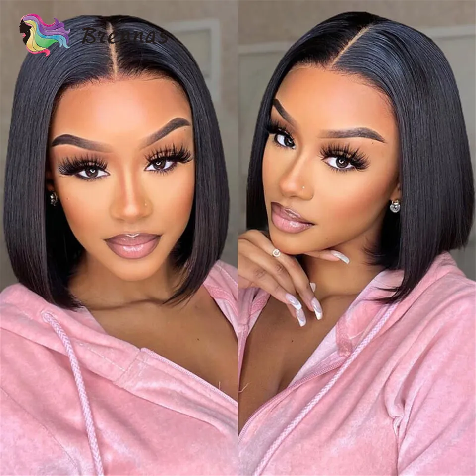 

Straight Human Hair Bob Wigs Preplucked Peruvian Glueless Bob Wigs Human Hair For Women Density 180 Can Be Dyed Natural Hairline