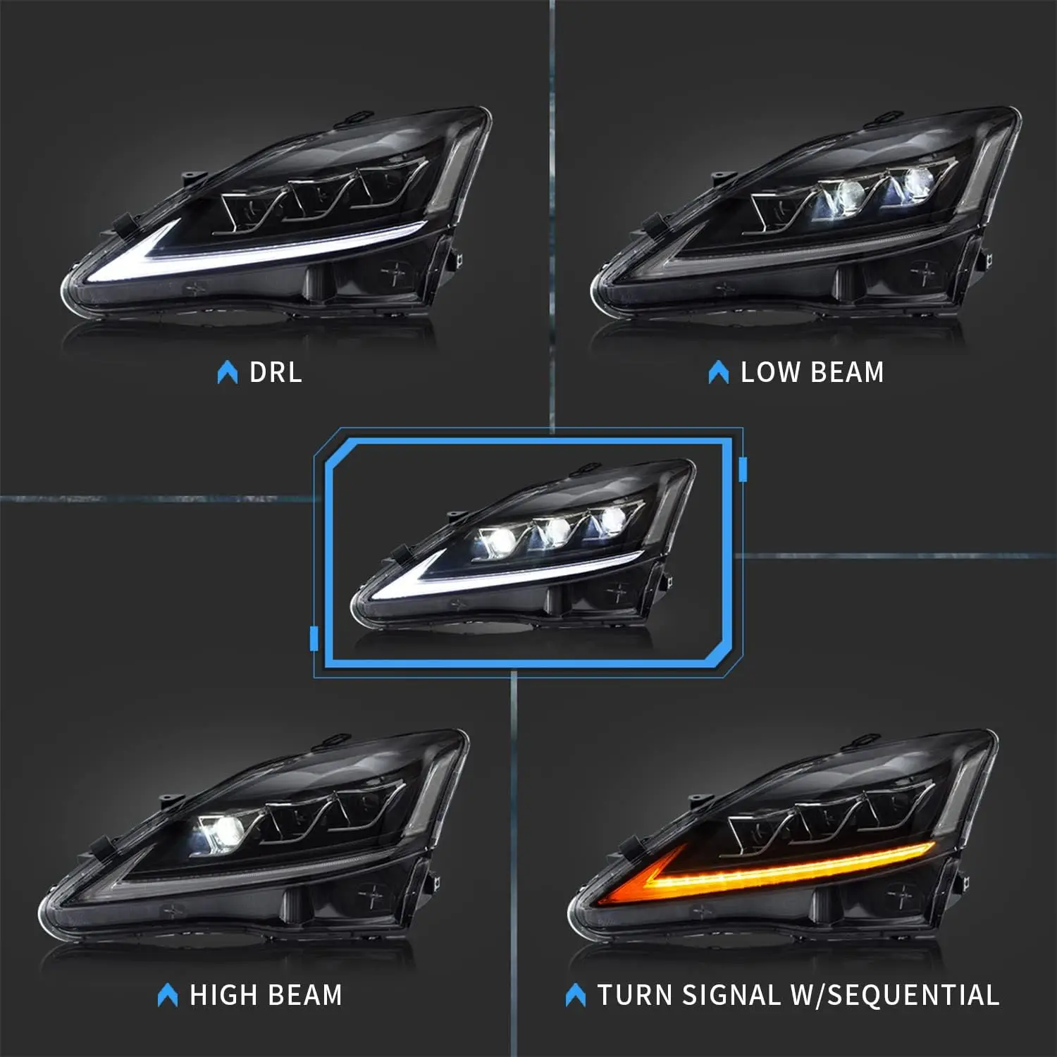 Led Headlights For Lexus IS250 IS250C IS350 IS350C 2006-2012 ISF 2008-2014 With Sequential Indicator Projecctor Clear Reflector