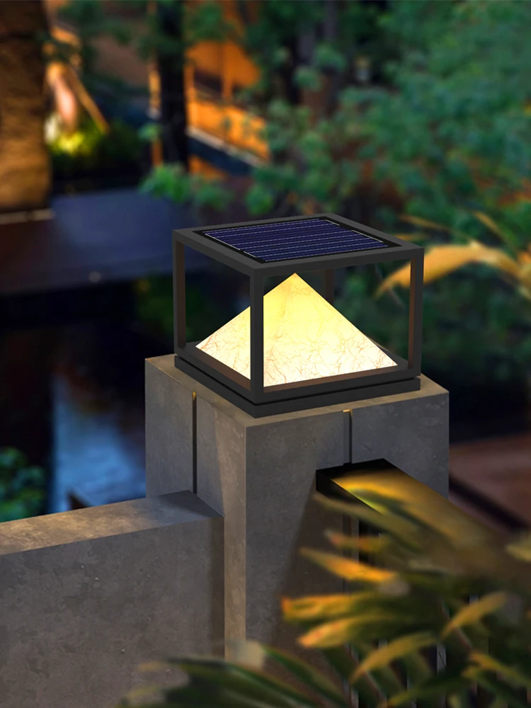 

Solar outdoor column head lamp imitation marble garden light villa gate pillar head light fence light