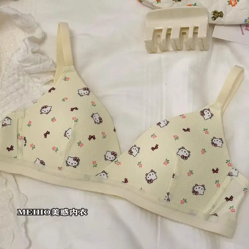 Hello Kitty Bra Kawaii Sanrio Underwear Set Anime Print Small Size Breathable Without Wires Cartoon Cute Girl Swimsuit Bra Set