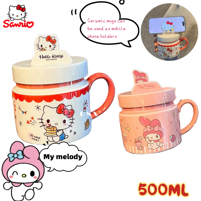 

Hello Kitty Kuromi Cinnamoroll Anime Peripheral Characters Cartoon Cute Ceramic Mug Creative Kawaii Milk Cup Girls Holiday Gifts