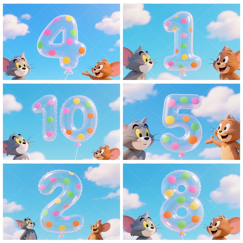 

Tom Cat & Jerry Mouse Theme Photography Backdrop Custom Kids Happy Birthday Party Decor Baby Shower Animated Comedy Background