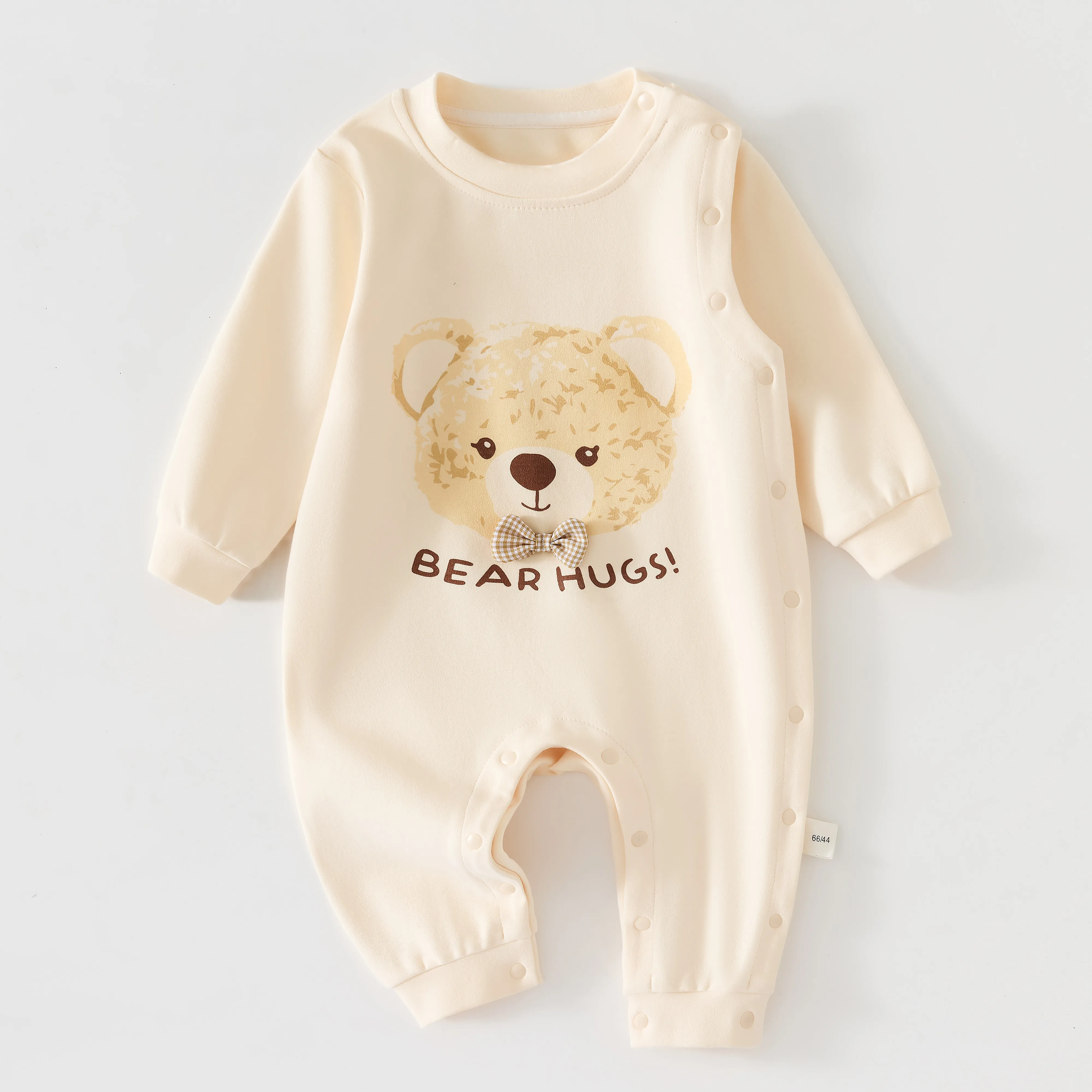 Thick Long Sleeve Baby Romper Spring Autumn Butterfly Knot Design Snug-Fit Homewear for Crawling Babies