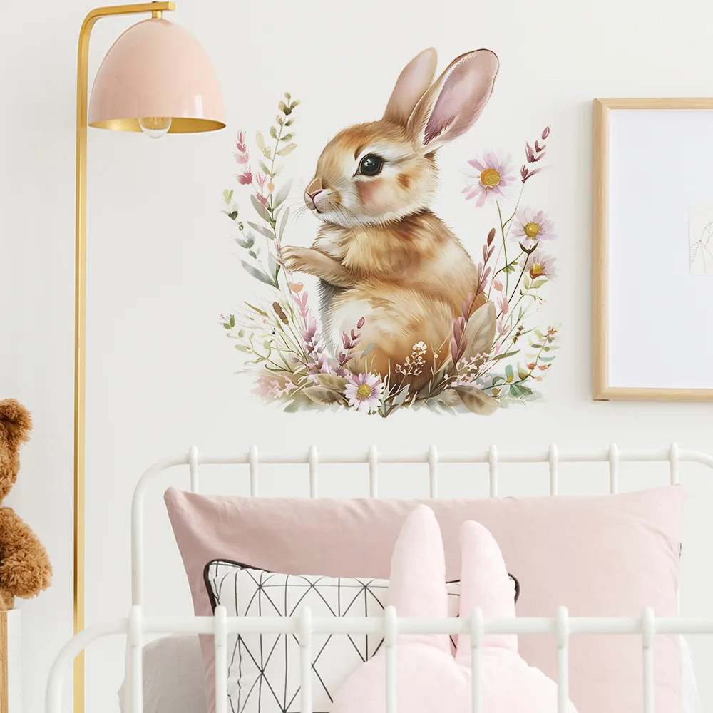 Bunny Vinyl Tile Child Wall Stickers For Baby Room Decor Wall Decor Adhesive Wallpaper Furniture Sticker Bedroom Accessories