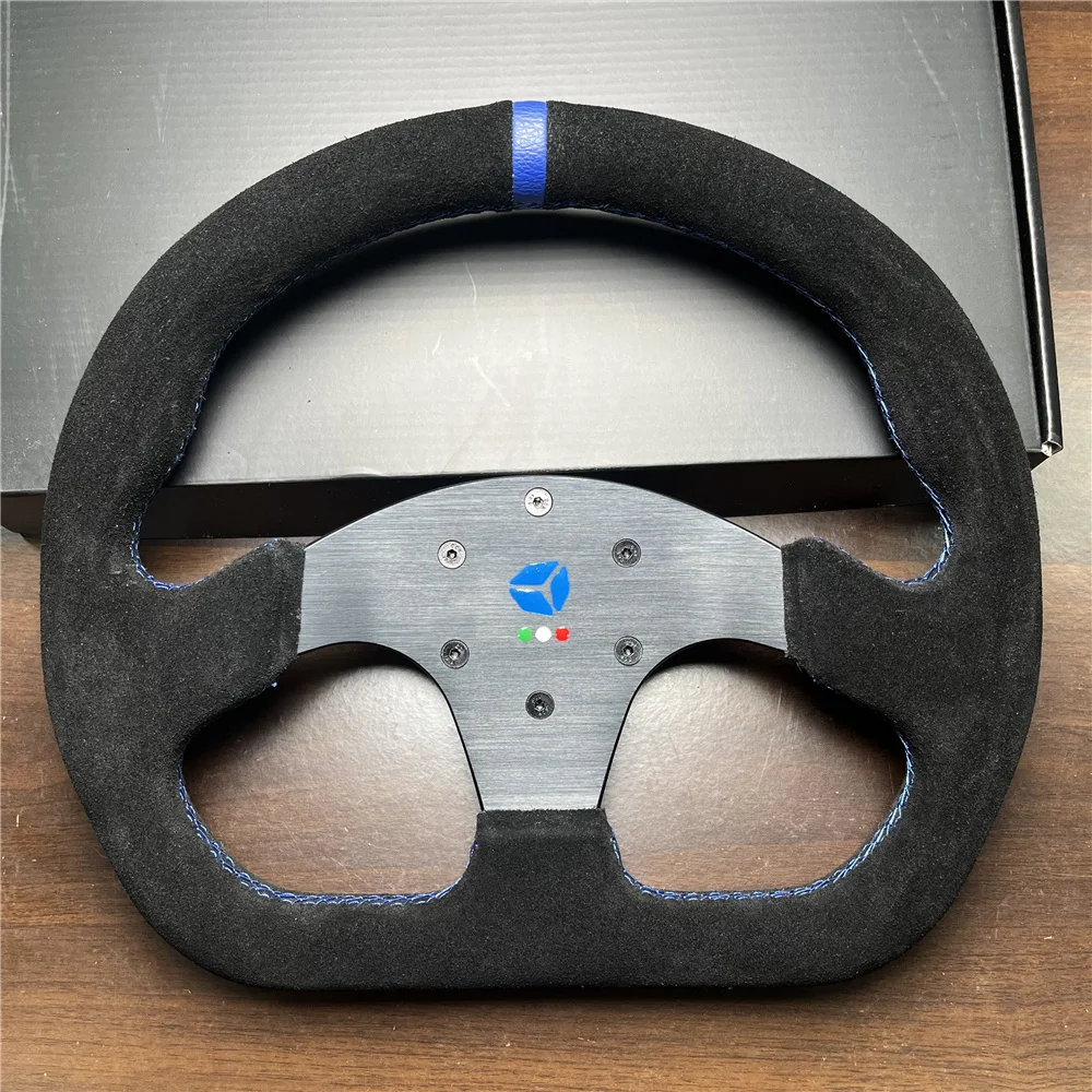 13inch 330mm Type D Steering Wheel Suede Steering Wheel Flat Game Steering Wheel Blue ring Blue stitching