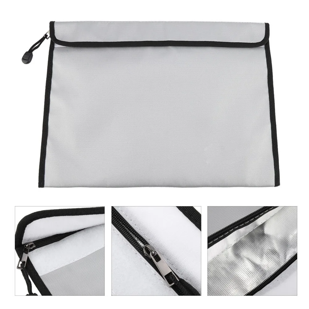 Zipper Closure Fireproof Waterproof Document Bag Large Capacity Silver Fireproof Documents Bag Durable Portable