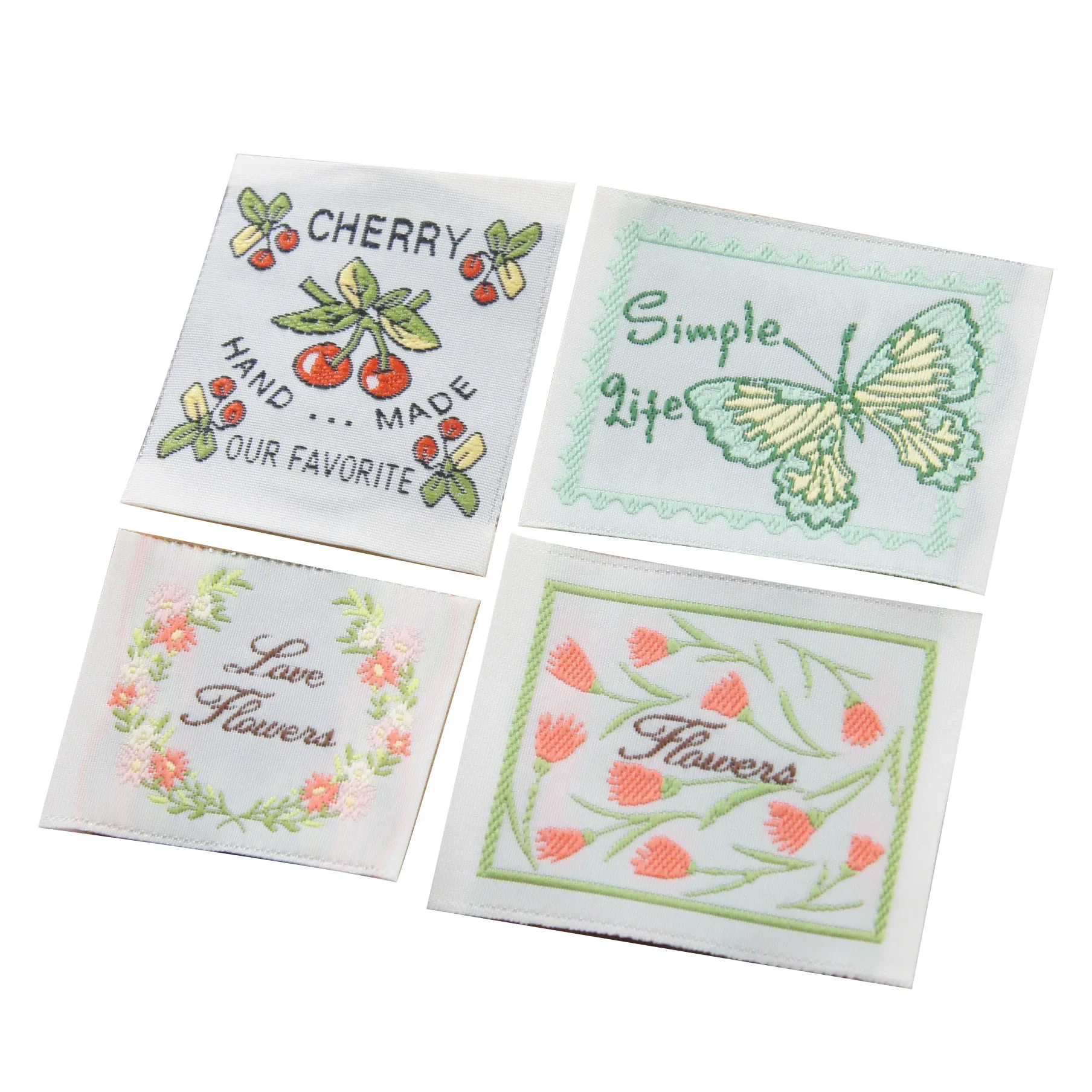 New stock colored handmade fabric label with intricate flower series,embroidered woven label, auxiliary materials, sewing label