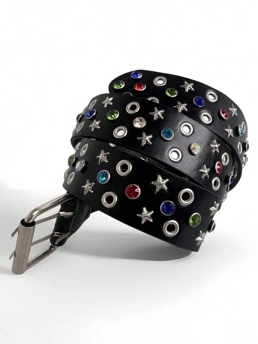1pc Colorful Rhinestone Shiny Waist Belt, Vintage Sexy PU Material, Versatile Streetwear Party Accessory For Women