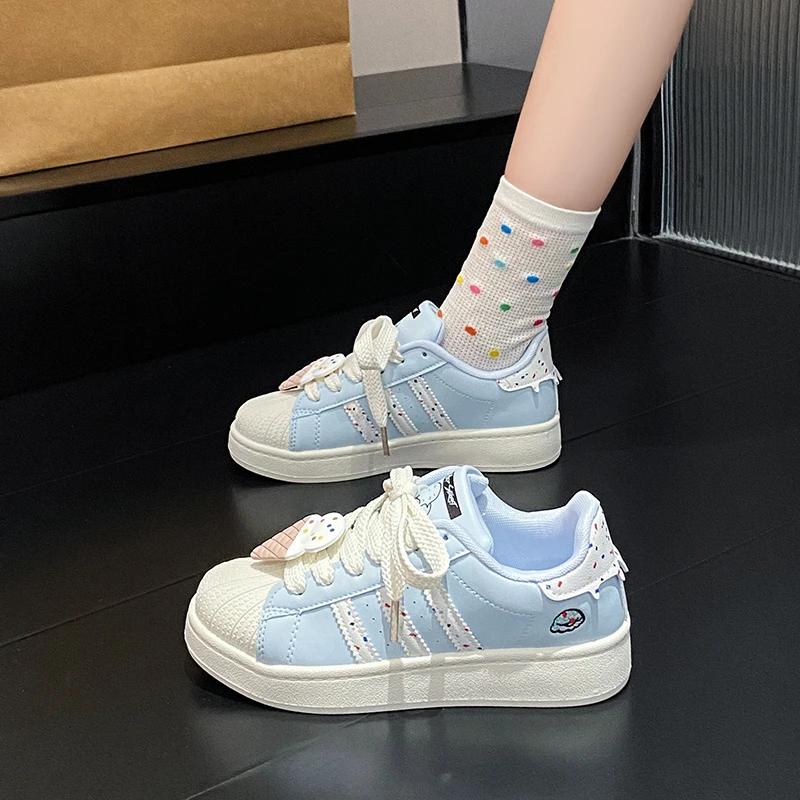 Sports Shell Head Board Shoes for Women Spring Fall New Designer Cream Platform Sneakers for Women Sports Adi