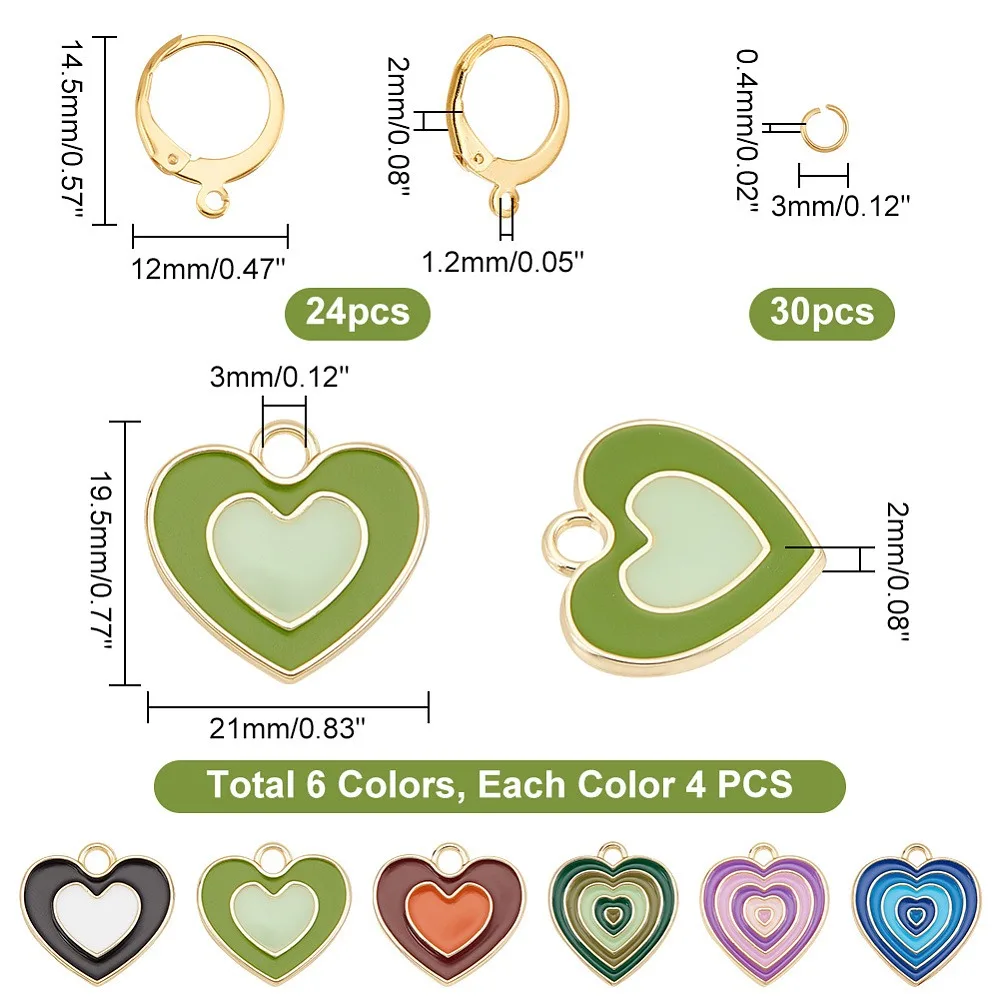 

DIY Heart Drop Earring Making Kit Including Alloy Enamel Pendants 304 Stainless Steel Leverback Earring Findings Jump Rings