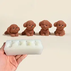Four holes Cute Teddy Dog Candle Silicone Mold Handmade Aromatherapy Plaster Soap Resin Mold DIY Pet Ornament Home Decor