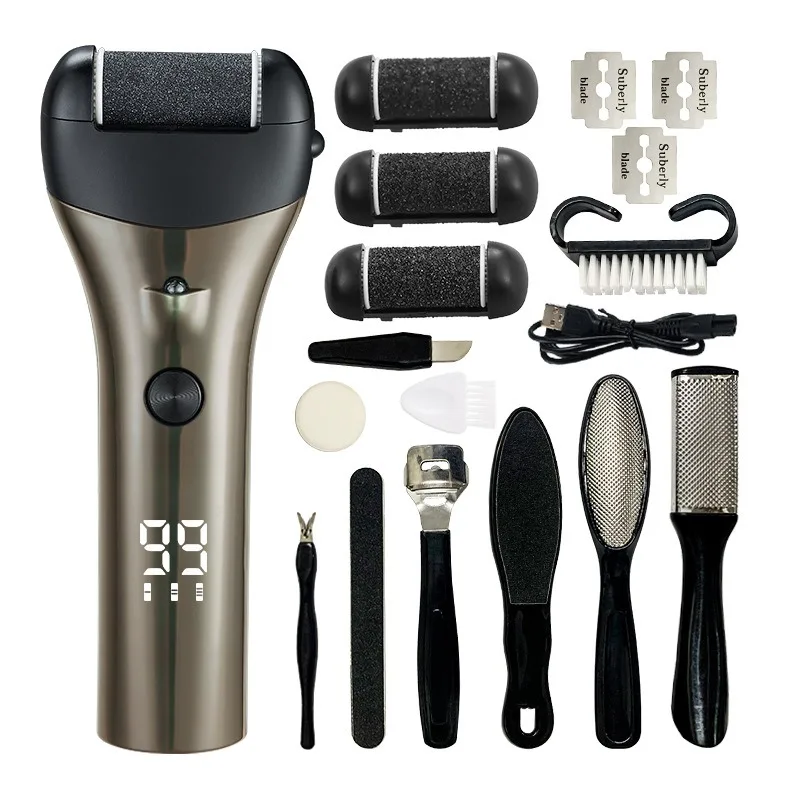 مطحنة قدم كهربائية لإزالة الجلد الميت ومسامير القدم على نعل القدمين، مطحنة قدم أوتوماتيكية بالكامل قابلة لإعادة الشحن