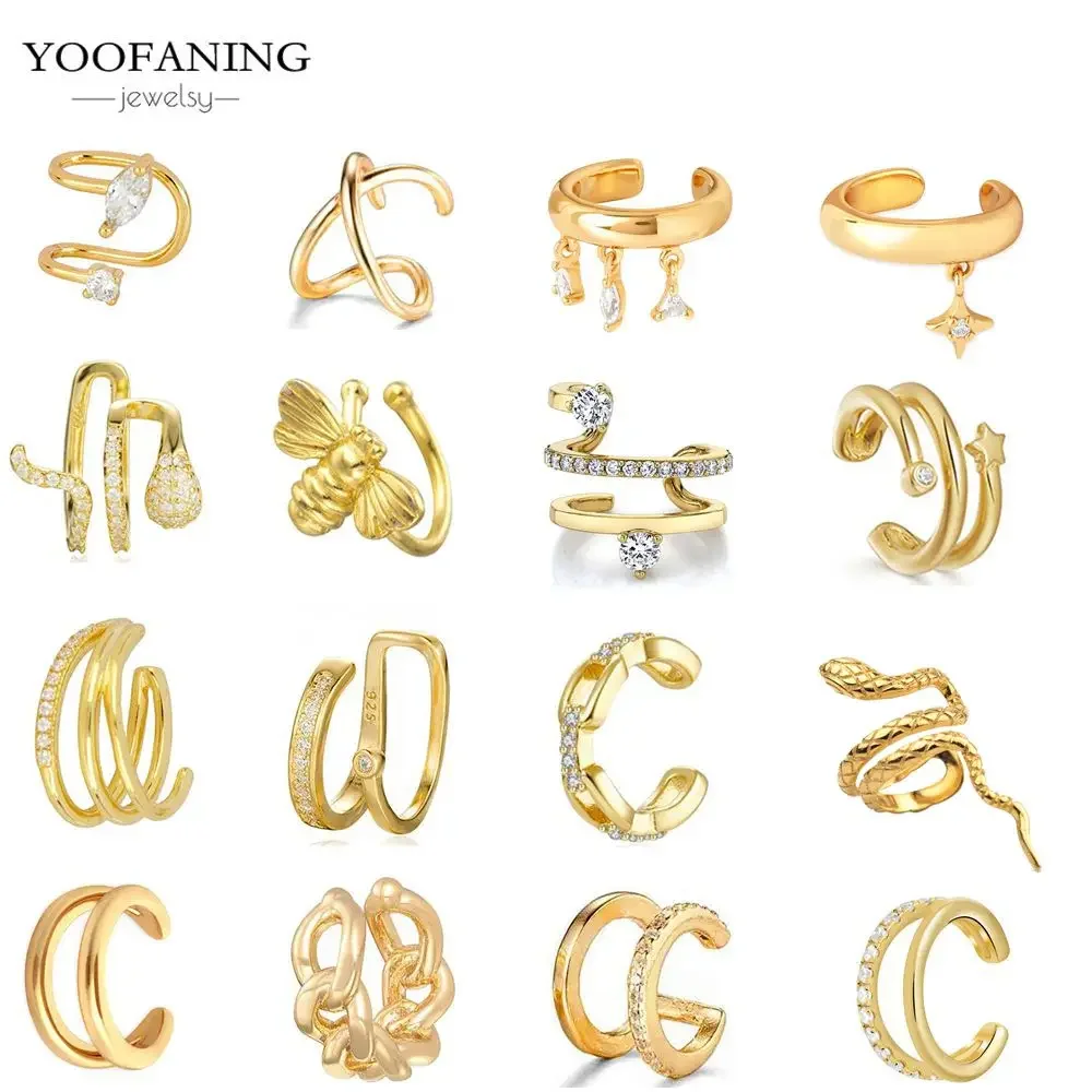 

2024 Fashion 1PC Gold Plated Clip Earrings for Women CZ Zircon Fake Piercing Ear Cuff Women's Tassel Earrings Jewelry Wholesale