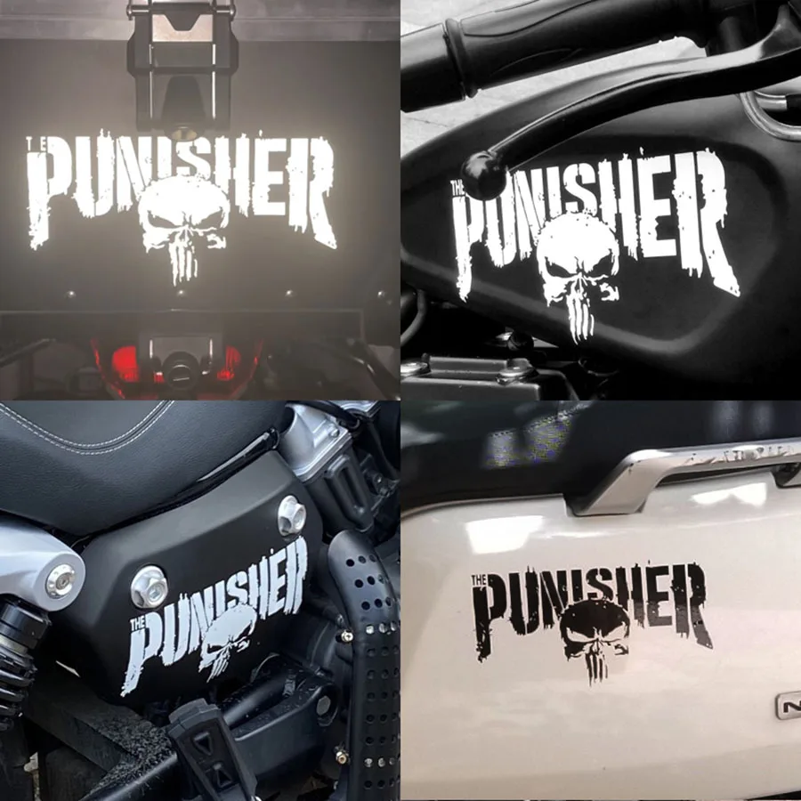 Motorcycle Tank Decals Punisher Reflective Helmet Stickers Decorative Accessories Creative Waterproof PVC Auto Decals 22cm*11cm