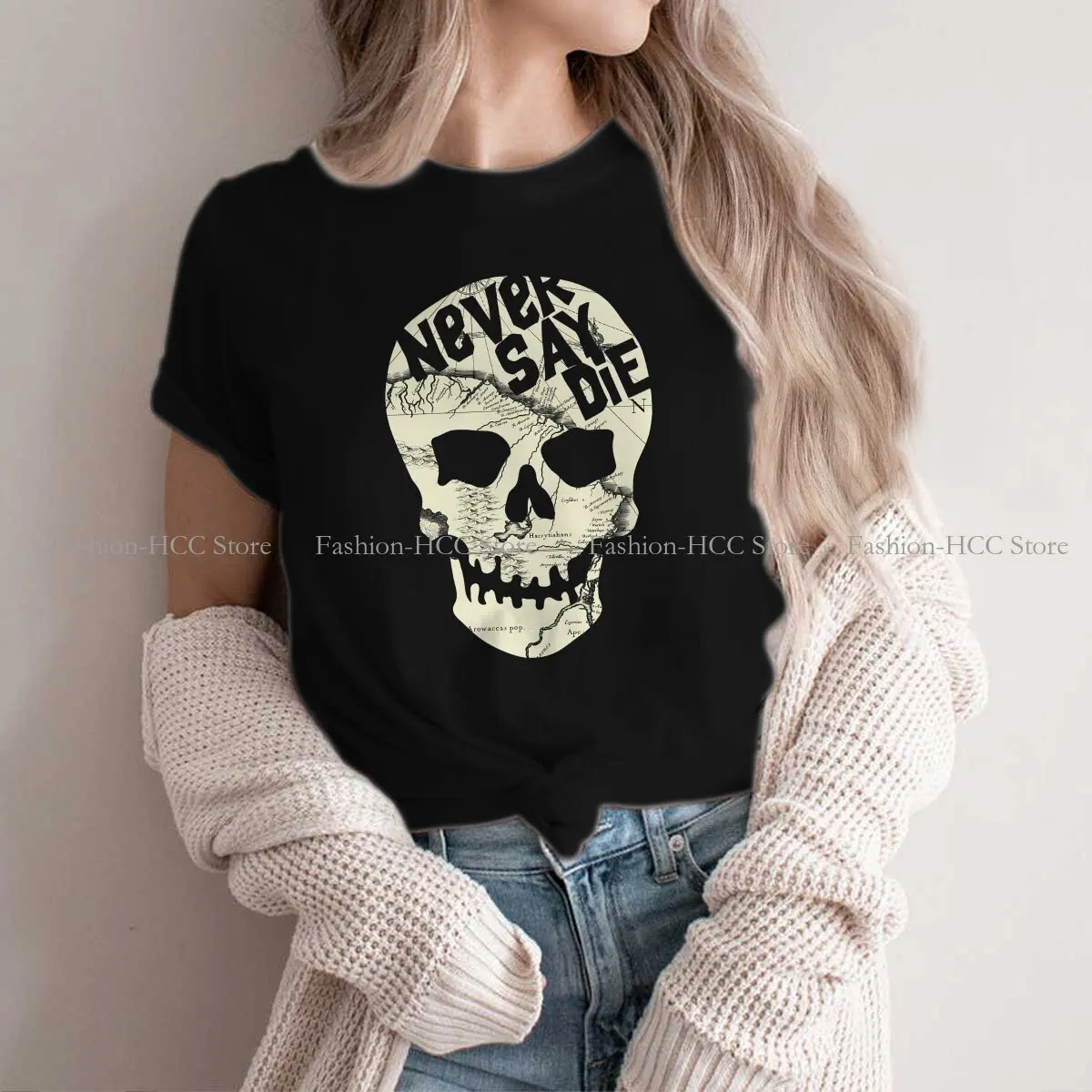 Never Say Die Art Hipster Polyester TShirts The Goonies Movie Women Harajuku Tops T Shirt Round Neck