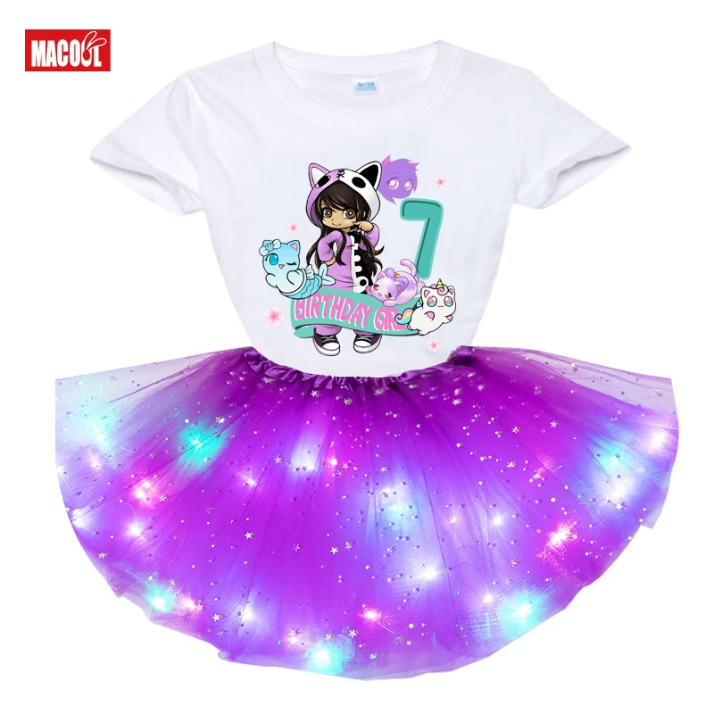 

Birthday Girls Tutu Outfits Set 6 Years Old Girl 2 Piece Sets Party Shirts Set Party Led Light Dress Child Suit for Kids Clothes