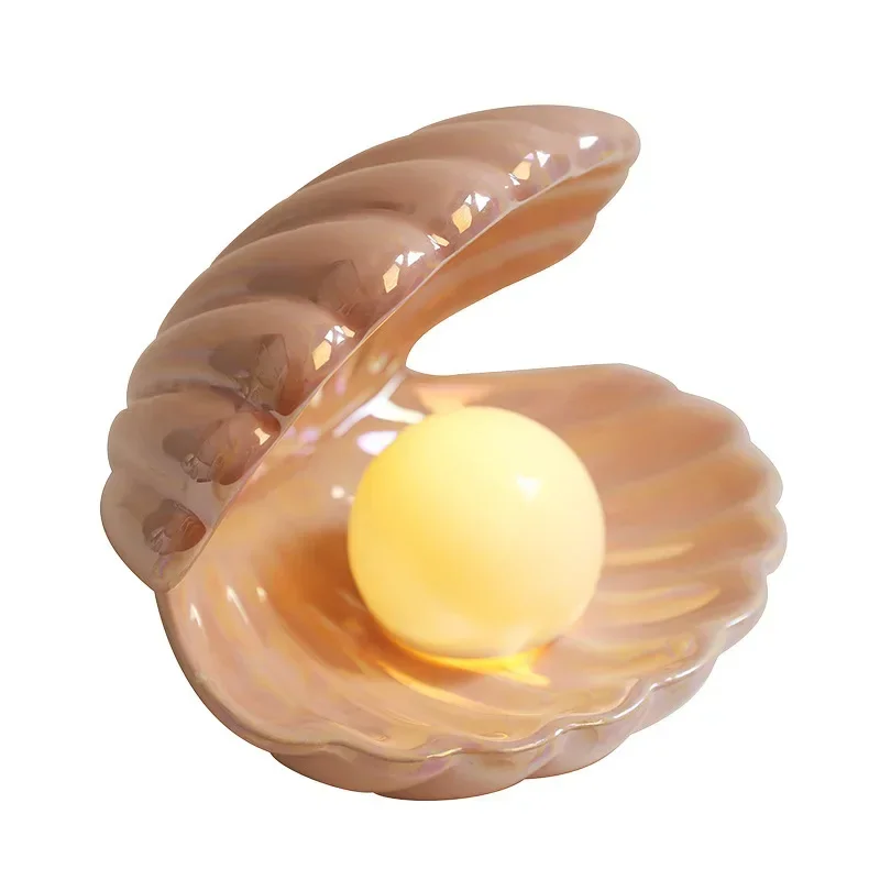 Imagem -05 - Nórdico Shell Led Nightlight Lâmpada de Pérola Cerâmica Quarto Estudo Cabeceira Sala de Estar Decorativo Desktop Ornamentos Luz Noturna Moderno