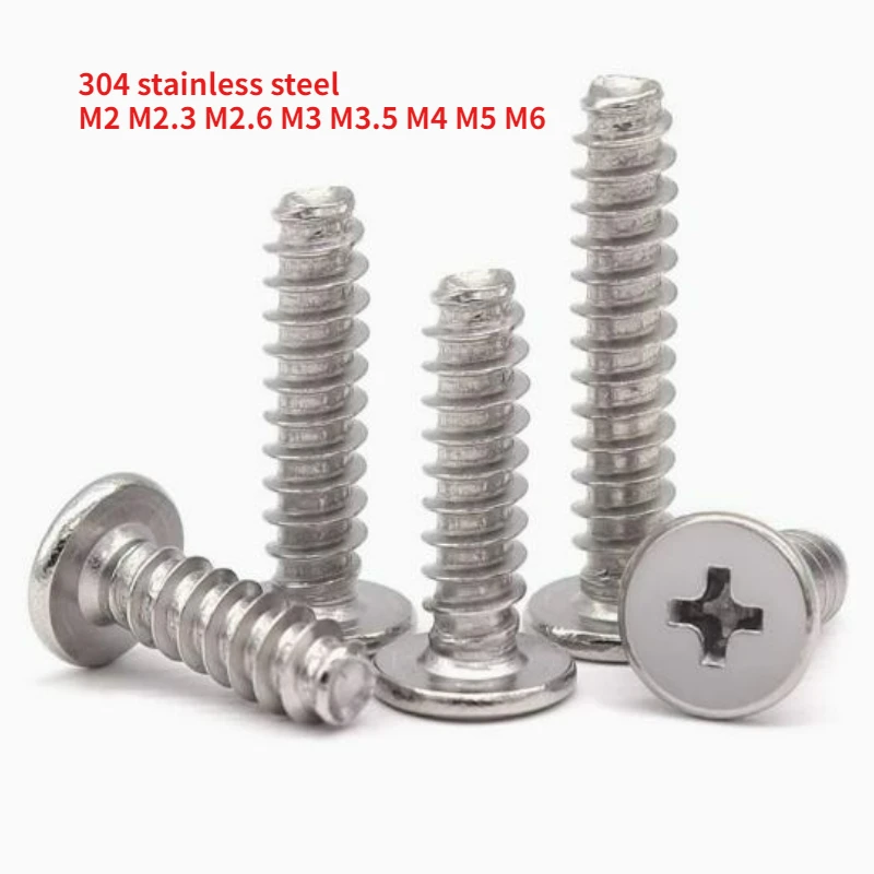 M2 M2.3 M2.6 M3 M3.5 M4 M5 M6 304 Stainless Steel Cross Flat Head Self Tapping Screw CB Ultra-thin Head Flat Tail Wood Screw