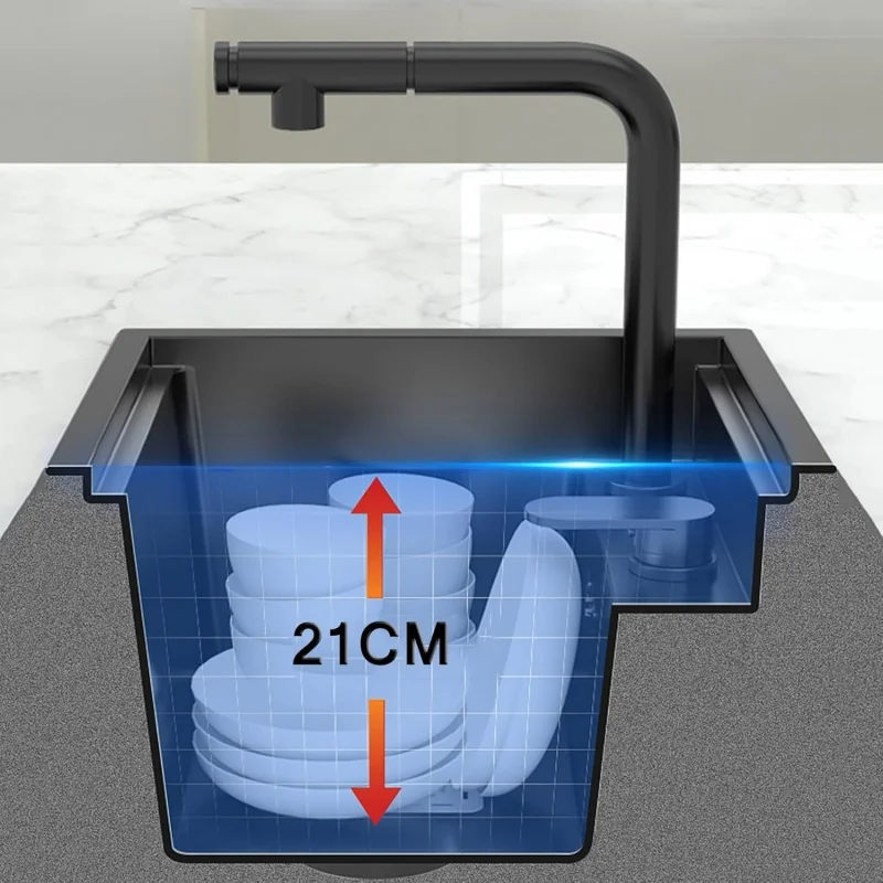 

(TTZ) Кухонная мойка из нержавеющей стали со скрытой крышкой для балкона, автофургона, квартиры с краном (черный, серый, 52*40 см) YM