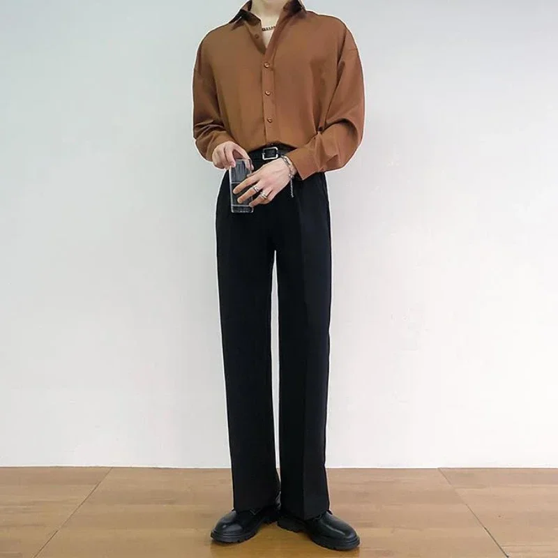 

Slim Fit Trousers for Men Draped Tressed Black Man Suits Pants Fluid Slacks Dress Tailoring Anti-wrinkle Stylish Spring Clothes