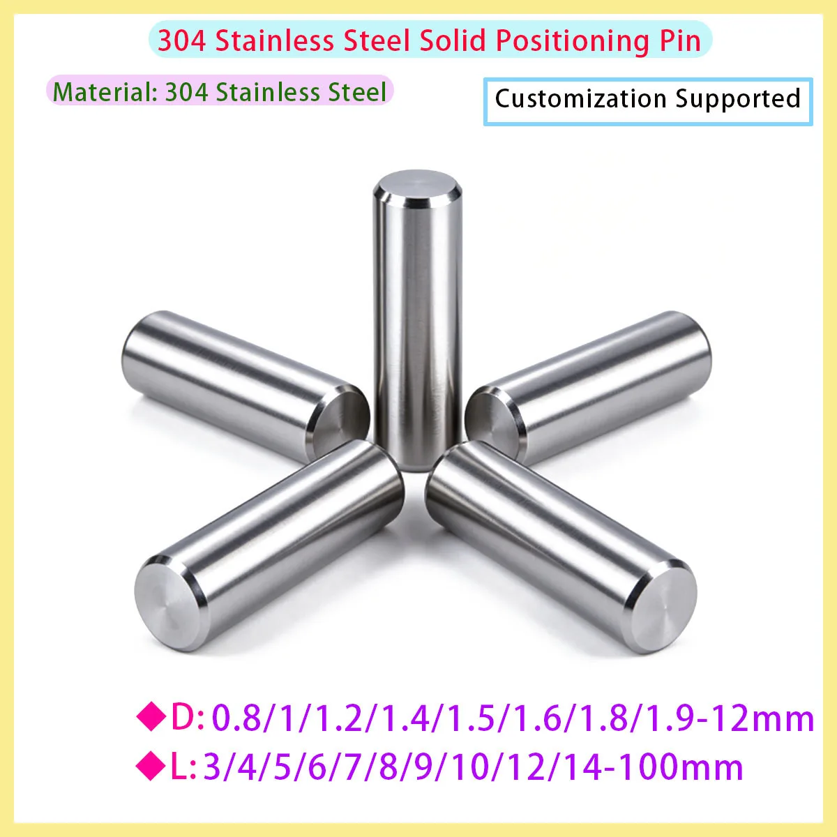 304 Stainless Steel Solid Flat Head Cylindrical Pin Positioning Pin 1/1.2/1.4/1.5/1.6/1.8/2mm Length 3-50mm Diameter 0.8-2.5mm