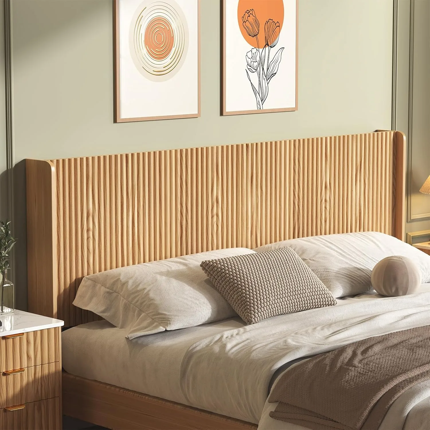 80.3'' Wood Headboard King Size with Charging Stations, Modern Wall Mounted Headboards, Customized