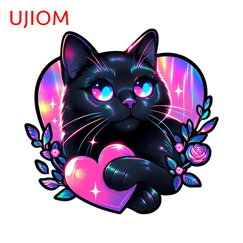 UJIOM Super Cute Neon Blak Cat Amusing Wall Sticker Fahsion Cool Artistic Cartoon Decal Customizable Items Room Decor Poster