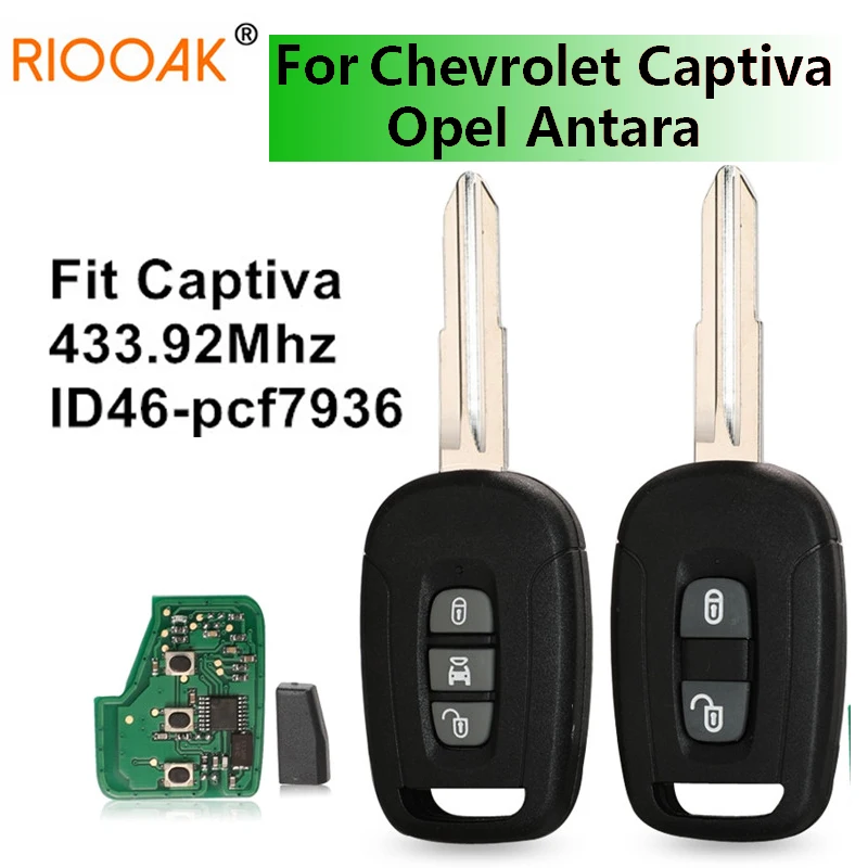 

RIOOAK for Chevrolet Captiva Opel Antara 2/3 Button Remote Key Smart Car Key 433MHz ID46 Chip PCF7936 Chip