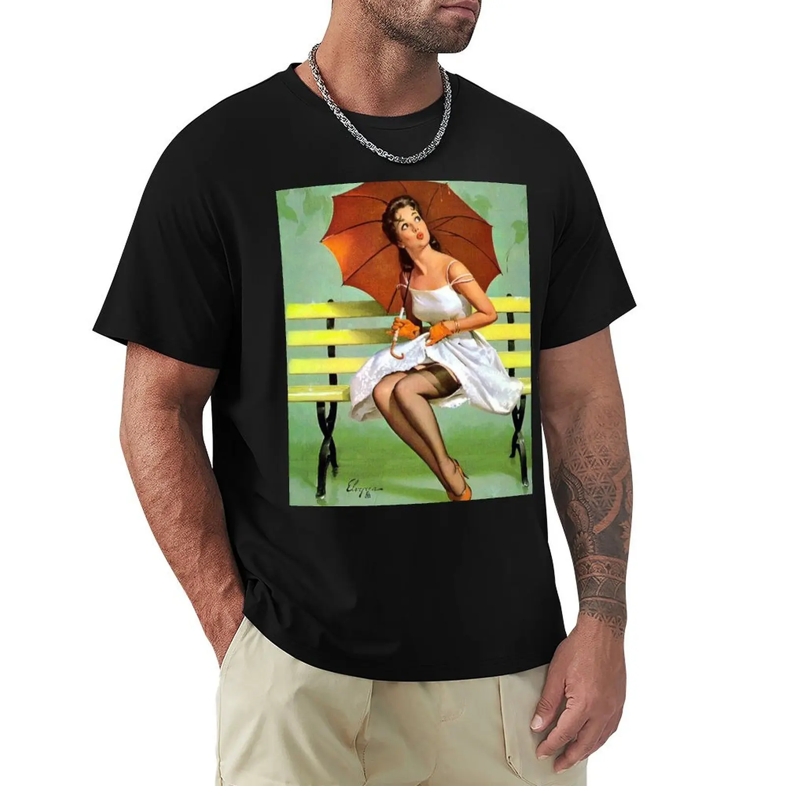 Pin-Up Girl - Elvgren - Vintage T-Shirt tops anime clothes tees quick drying mens t shirt