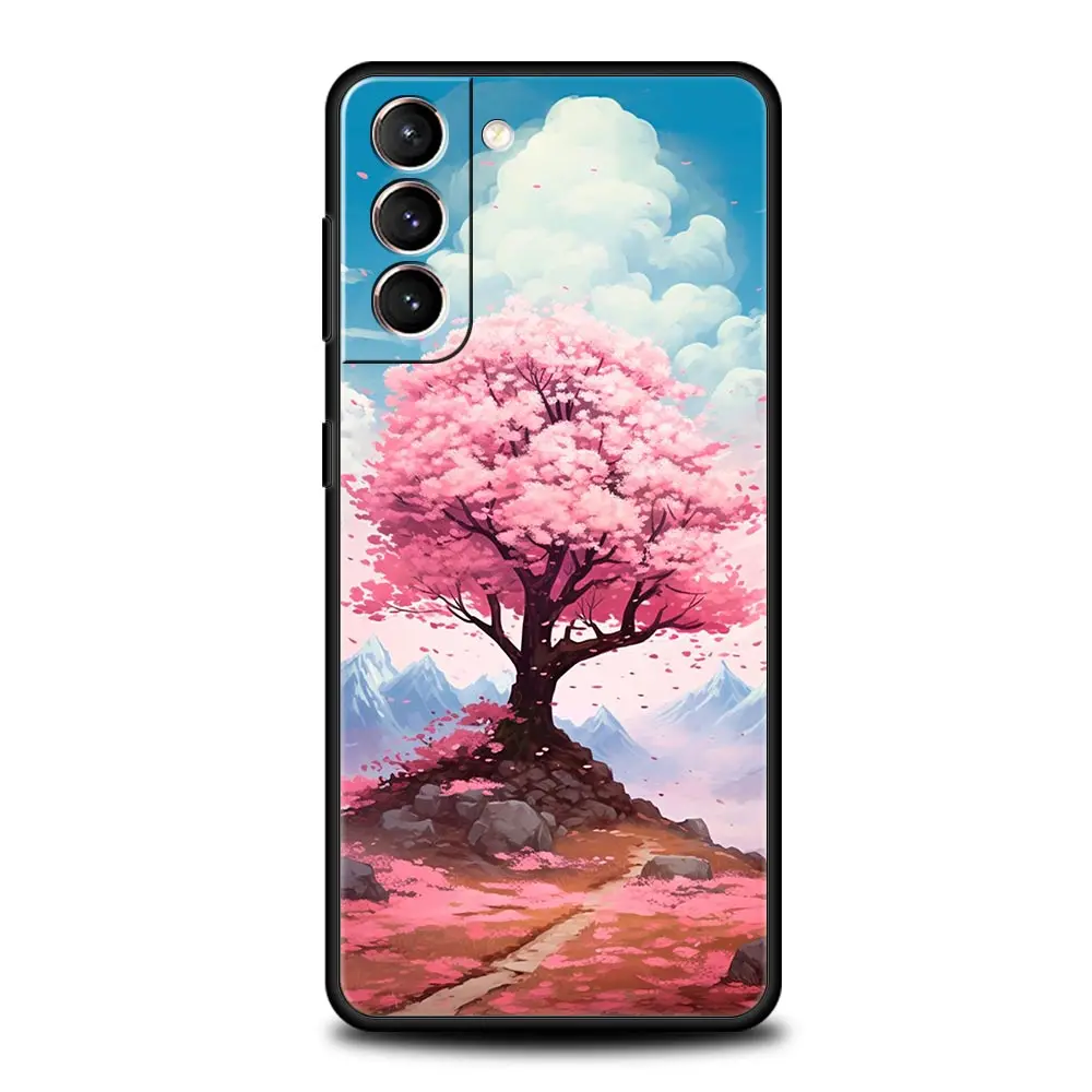 Phone Case For Samsung Galaxy S24 S23 S22 Ultra S20 S21 FE 5G S10 S9 Plus S10E S8 S7 Edge Silicone Cover Cherry Blossom Tree