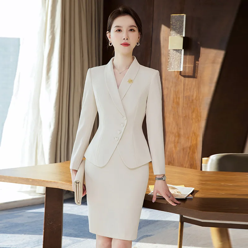 Apricot Blue Ladies Formal Pant Suit Women Jacket And Trouser Female Business Work Wear 2 Piece Blazer Set For Autumn Winter