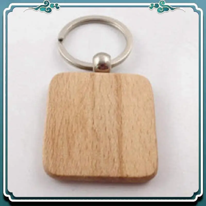 ABSK-400Pcs لتقوم بها بنفسك سلسلة مفاتيح خشبية فارغة مربع منحوتة حلقة رئيسية حلقة رئيسية خشبية حوالي 40X40 مللي متر #2