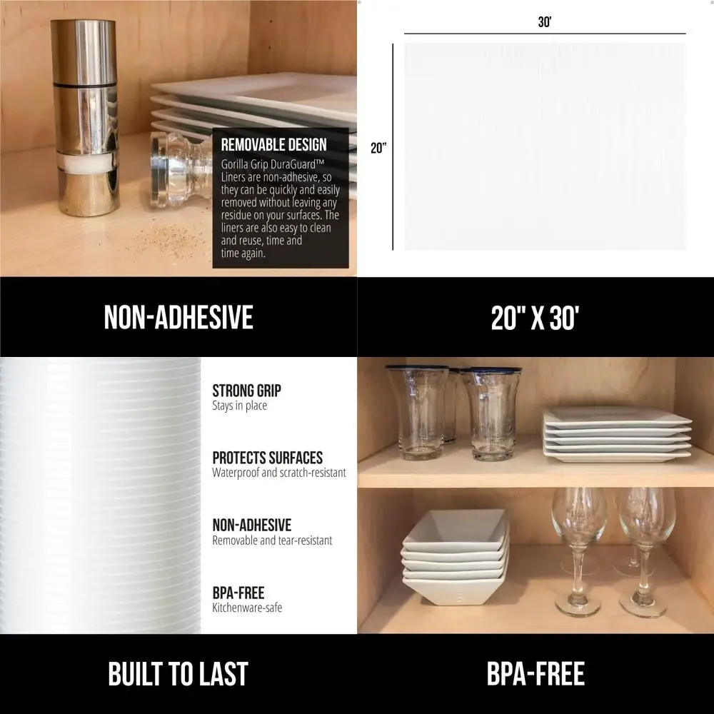

Clear Ribbed Plastic Non-Adhesive Liners for Cabinets, Shelves, Refrigerator, Pantry, and Bathroom Storage - Durable, Waterproof