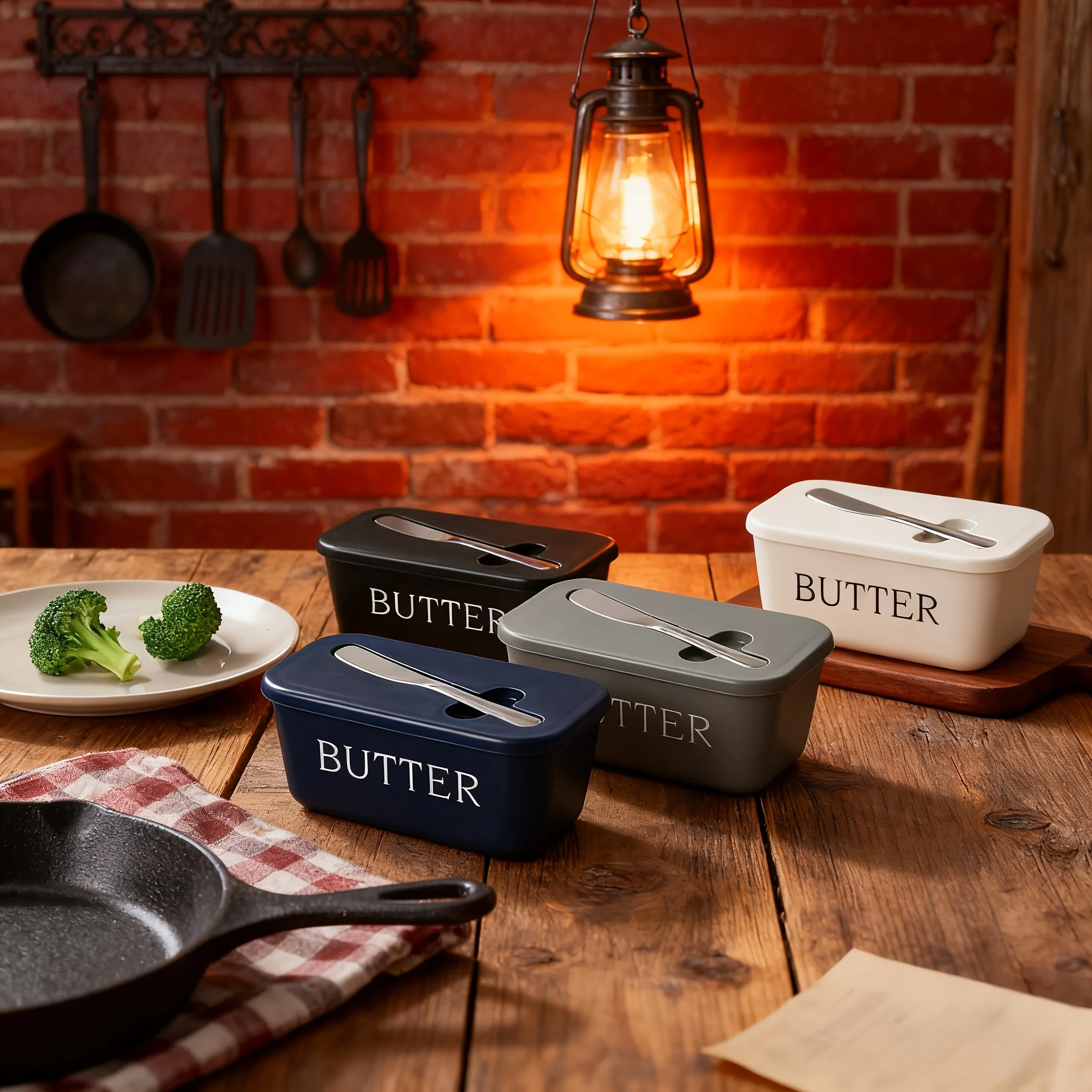 طبق زبدة حديث وبسيط مع سكين، صندوق تخزين زبدة PP ذو سعة كبيرة، منظم ثلاجة، أداة المطبخ