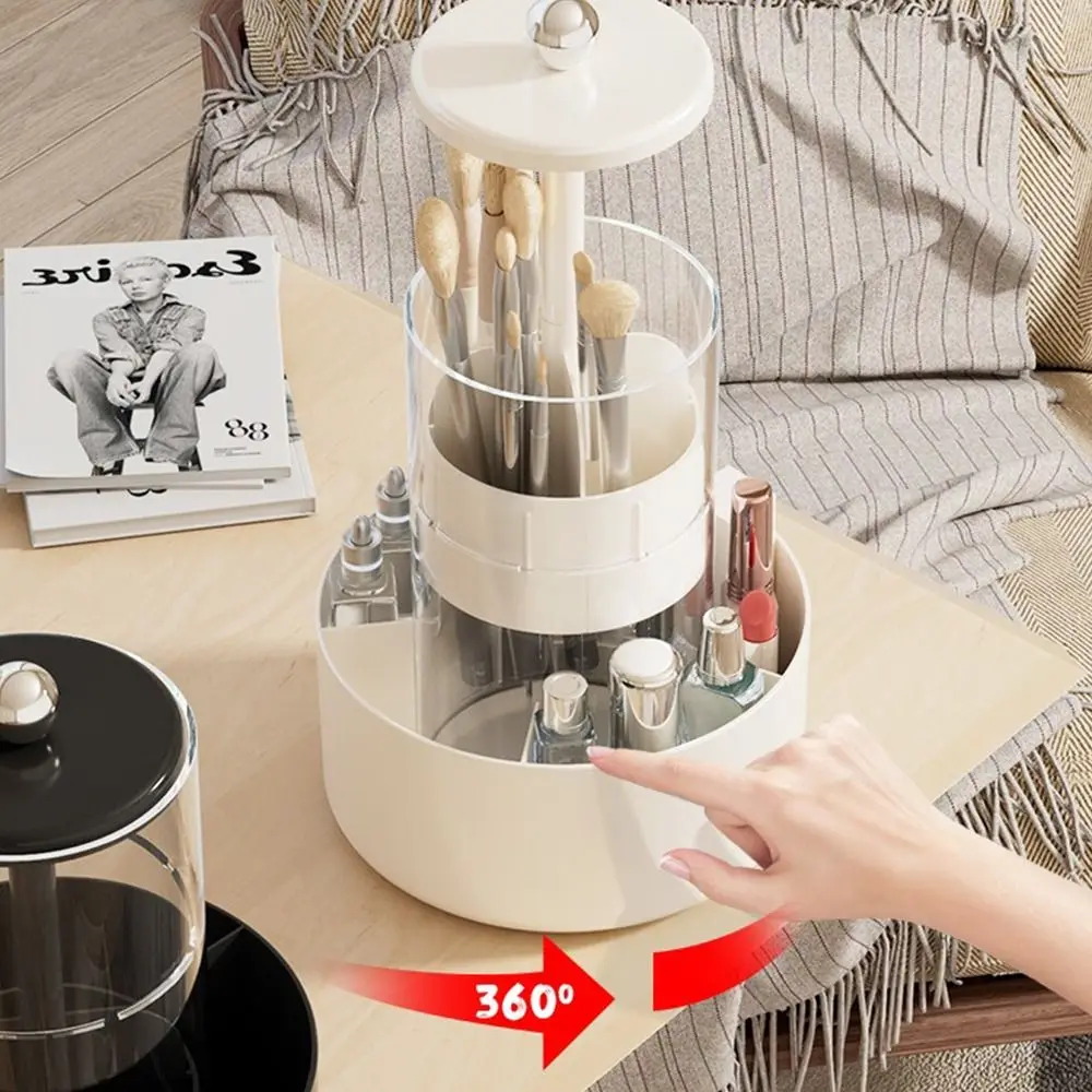 Portapennelli per Trucco a 4 Scomparti con Base Girevole, Scatola di Stoccaggio Cosmetica Multiuso in Plastica di Grande Capacità