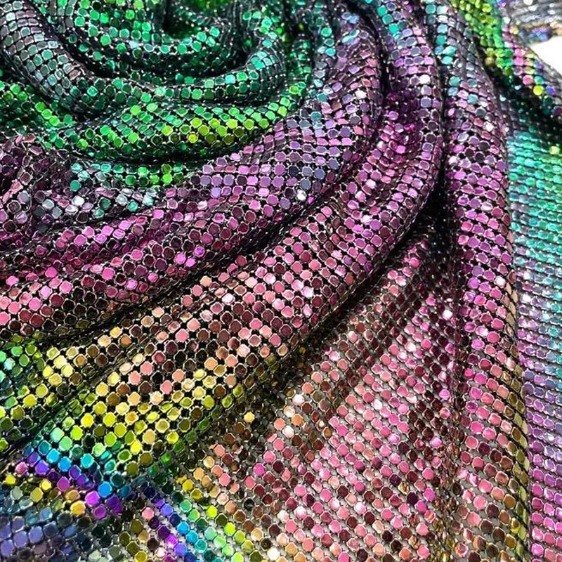 GlowColor Shiny Glitter Metall Mesh Crop Top Frauen Sexy Metallic Pailletten Backless Halter Dreieck Kettenhemd Tank Top Club Party