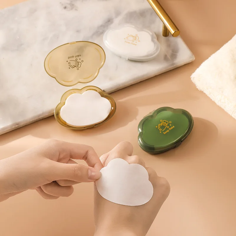 50pcs/Box Travel Portable Disposable Soap Tablets Jasmine Scented Soap Flakes Children Student Portable Soap Paper Cleaning Tool