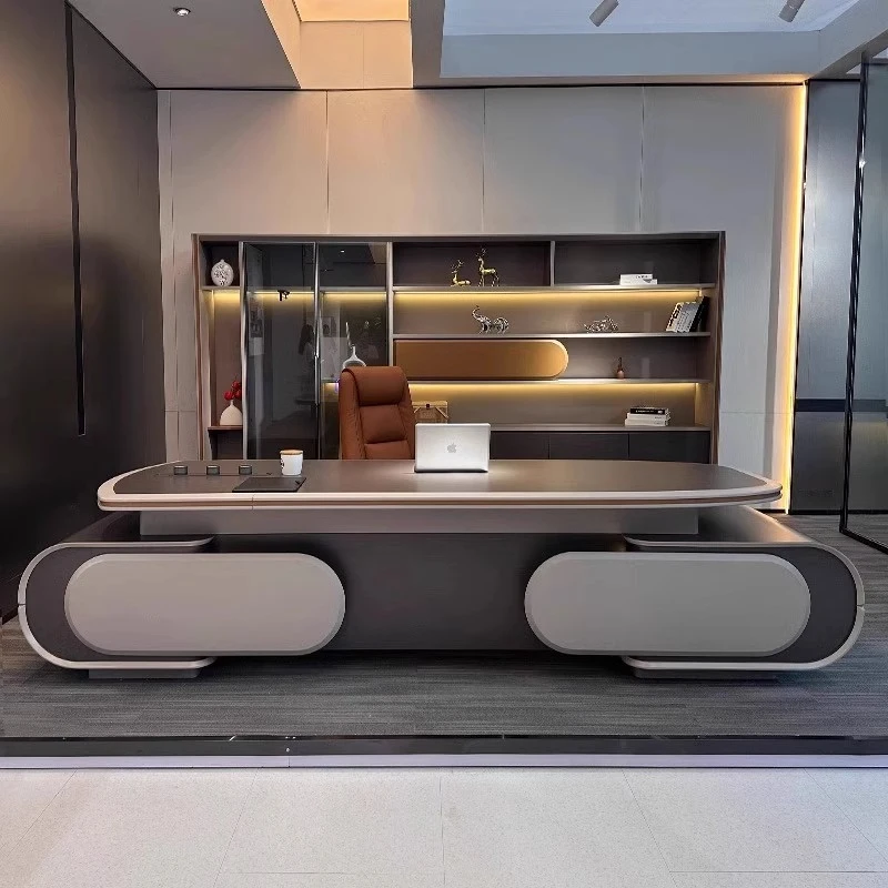 2025 New Model High-End Light Luxury Office Desk, Executive Desk, Modern Business Office CEO Desk, Large Executive Desk with Lig