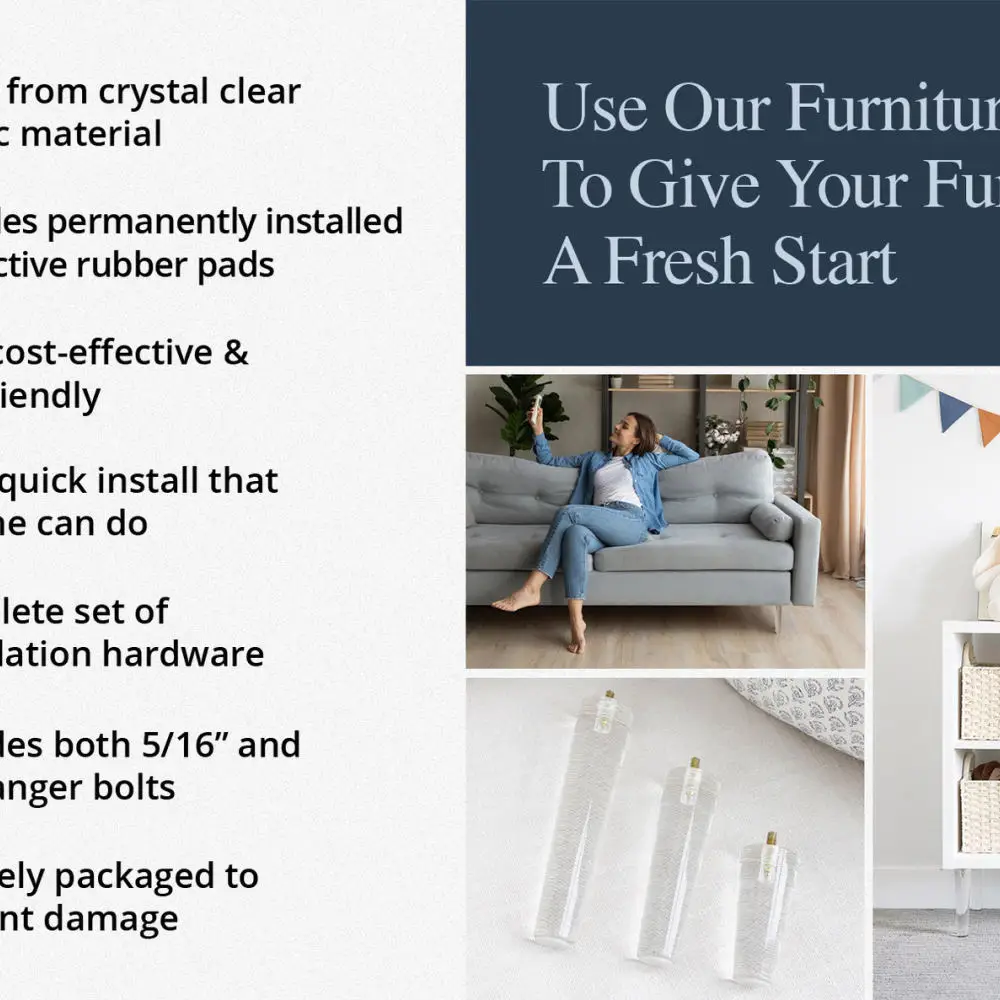 Crystal Style Acrylic Furniture Legs Transparent Cone Support Feet For Sofa Couch Cabinet Replacement Modern Hardware