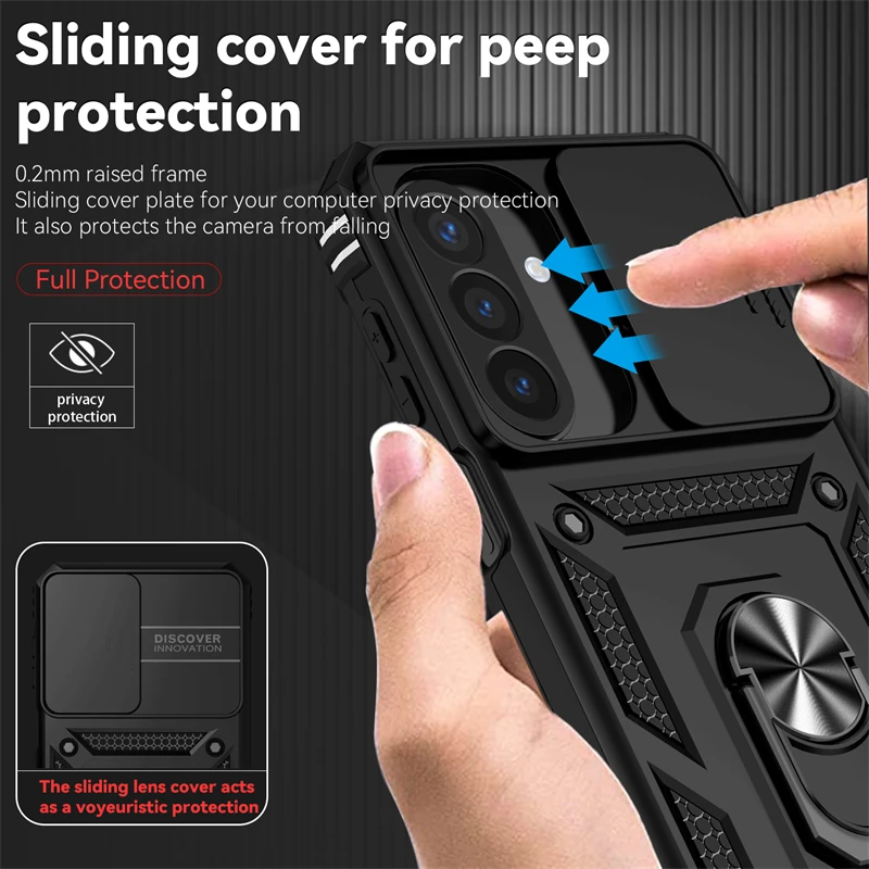 Sliding Push Window Case For Samsung Galaxy A27 Case Samsung A27 Cover Armor Shockproof Ring Holder Camera Protector Case