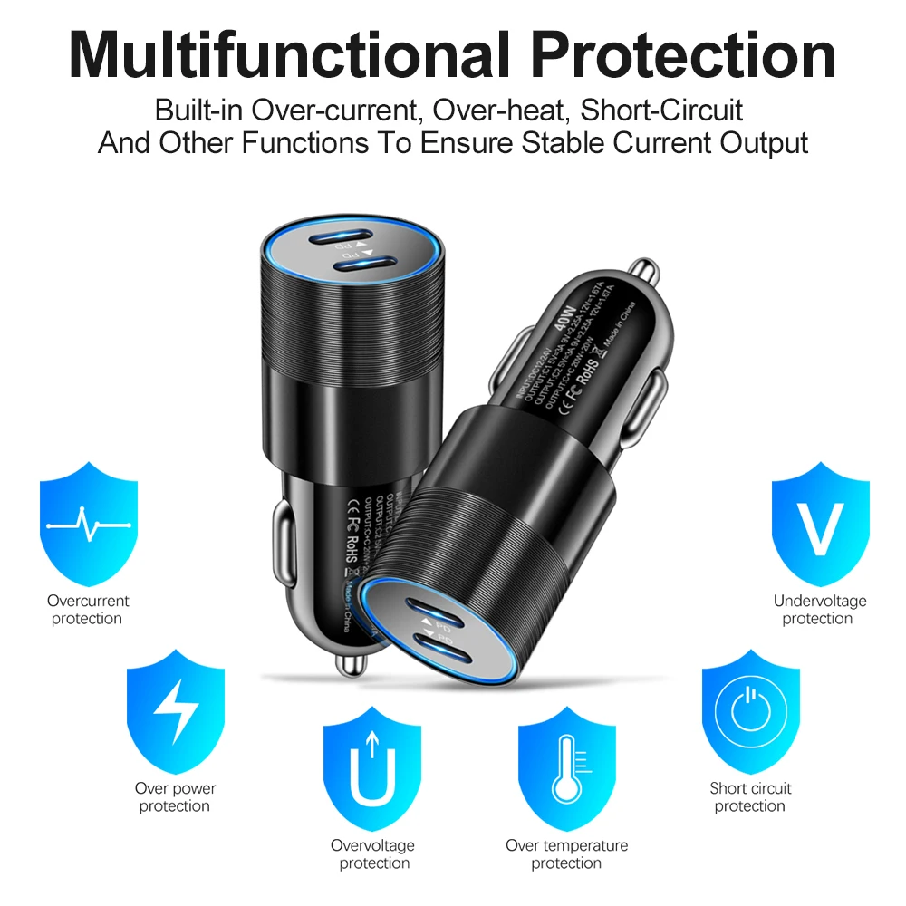 GEFENIS 40 واط المزدوج PD مهايئ شاحن سيارة شحن سريع نوع USB C شاحن سريع في سيارة الهاتف المحمول آيفون 15 برو ماكس Xiaomi 1