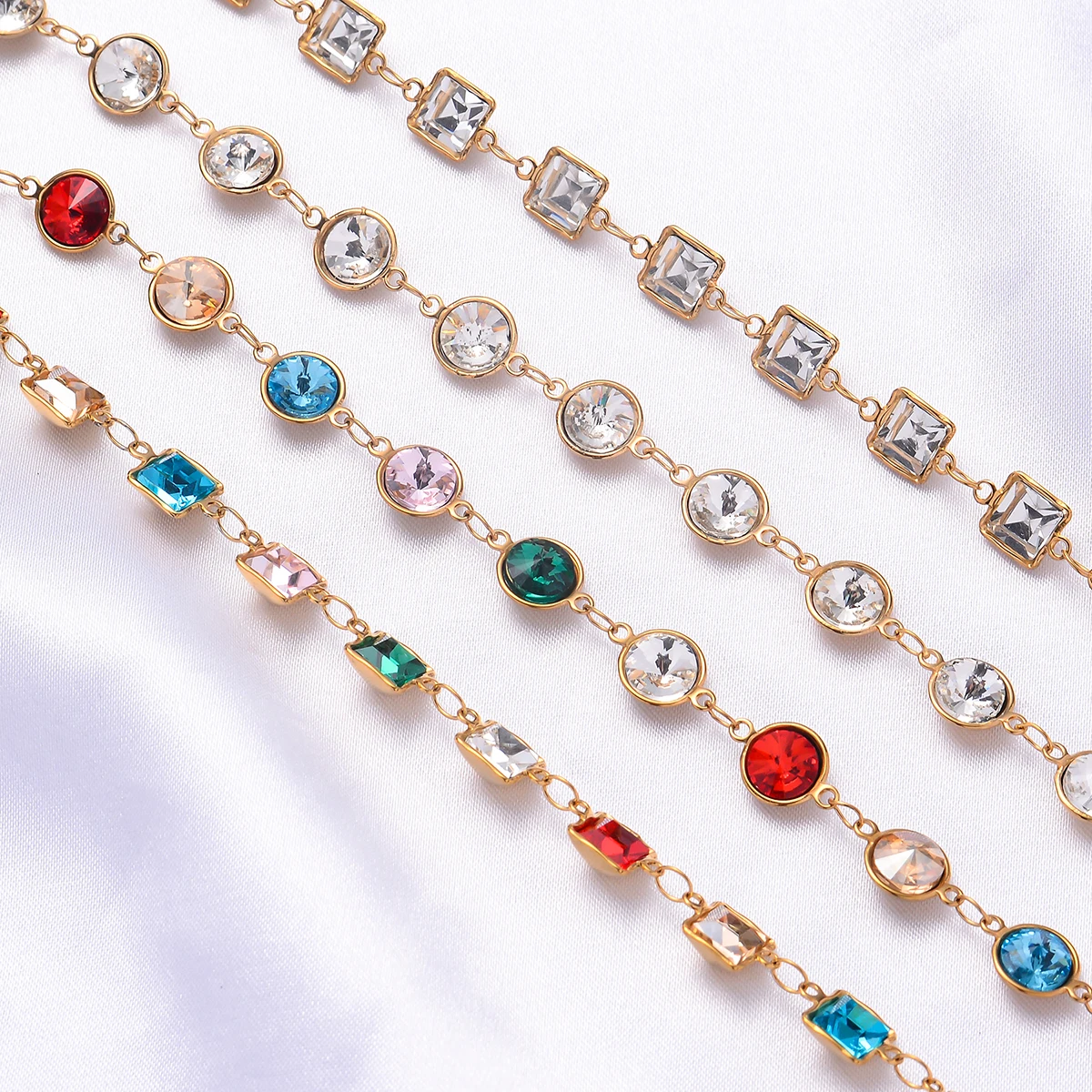 Wholesale 1 Meter PVD Crystal Chain Crystal Love Heart Rectangle Round Square Shape DIY  Bracelet Necklace Making Bulk Chain