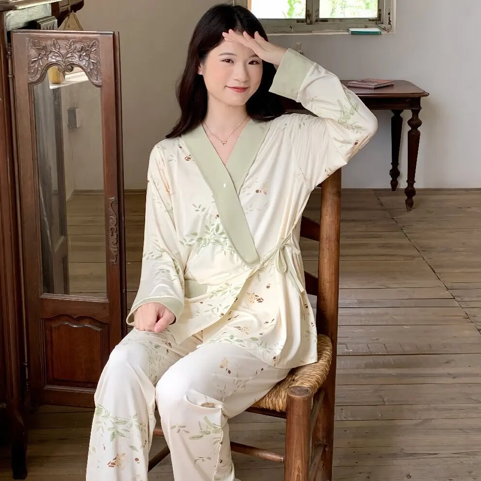 Feeding Pajamas Modal Long Sleeve V-Neck Maternity Pyjamas Hospital Suit For Pregnant Women 2023 Autumn New Home Clothes